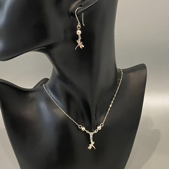 Sterling Silver 925 Mexico Dragonfly Necklace & Earrings Set - Signed - Picture 5 of 9